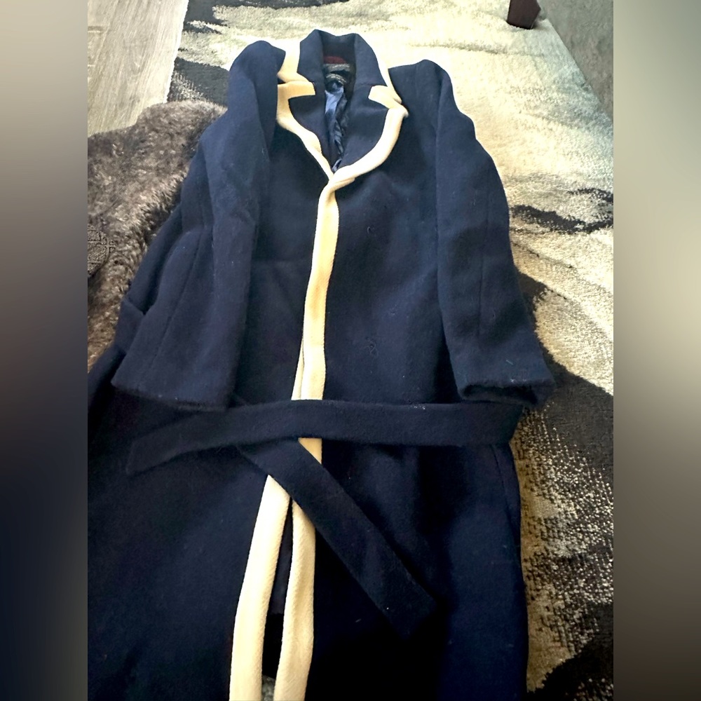 JCrew Wool coat . Navy with white . Excellent condition